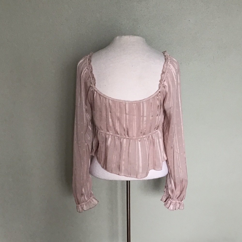 Kirious Los Angeles mauve long puff sleeves cropped blouse Size Large - Picture 5 of 7